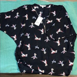 Yumi Zip-front Hummingbird S/S Blouse